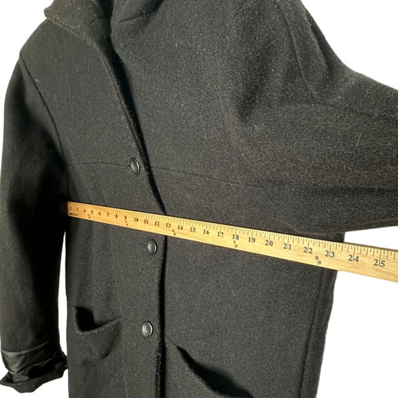 Herman Kay Womans L Luxury 100% Wool Car Coat Oversized Hooded Jacket Black - Picture 8 of 10